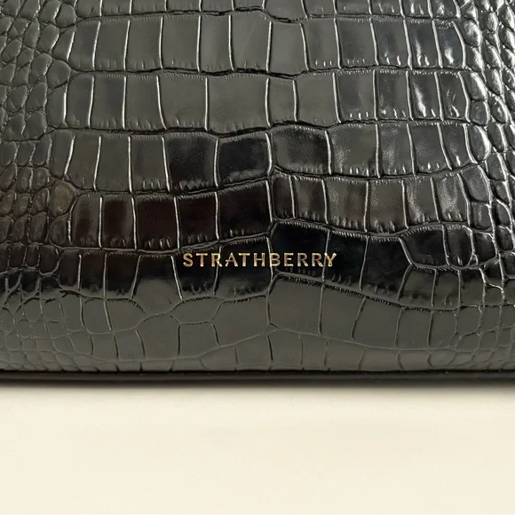 $995 Strathberry Croc Croco Embossed Leather Crossbody Tote Bag Purse Large GUC - Picture 2 of 16